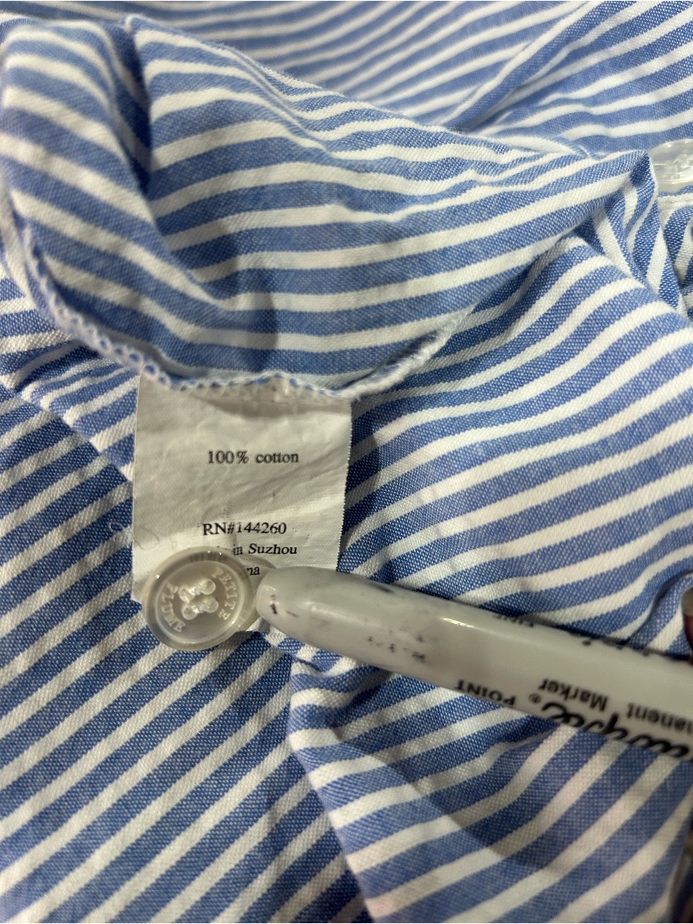 100% Cotton Petite Plume Striped Light Blue & White Relaxed Pajama Shirt - Picture 7 of 7